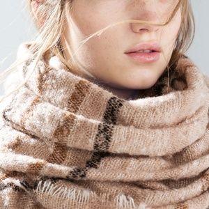 ZARA Women's Checked Scarf:Beige, Size:M